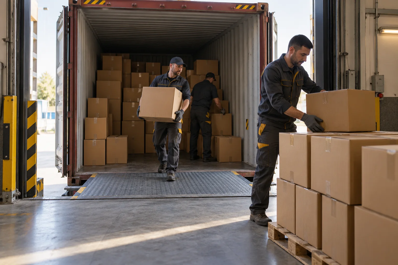Unload containers at the loading dock
