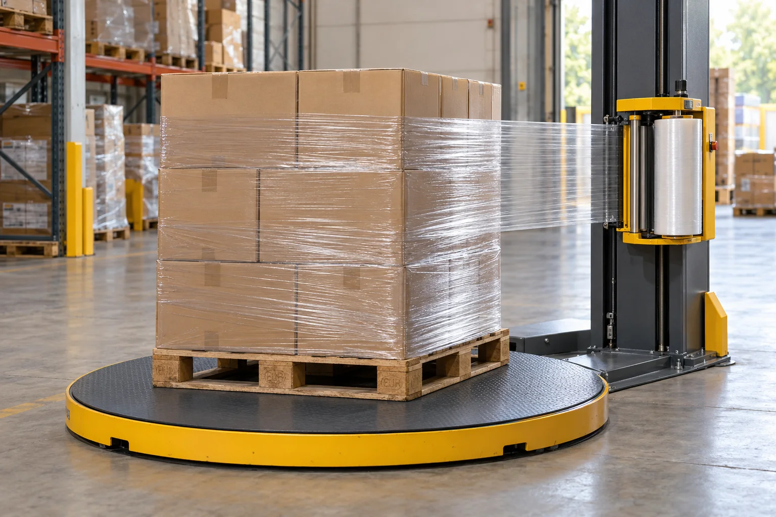 Secure pallets with a stretch wrapper